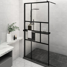 Berkfield Walk-in Shower Wall with Shelf Black 115x195 cm ESG Glass&Aluminium