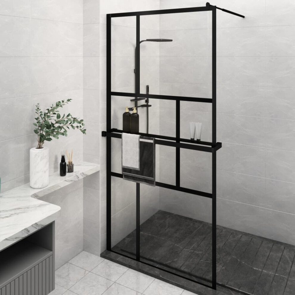 Berkfield Walk-In Shower Wall With Shelf Black 115X195 Cm Esg Glass&Aluminium 7359211214977