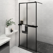 Berkfield Walk-in Shower Wall with Shelf Black 100x195 cm ESG Glass&Aluminium
