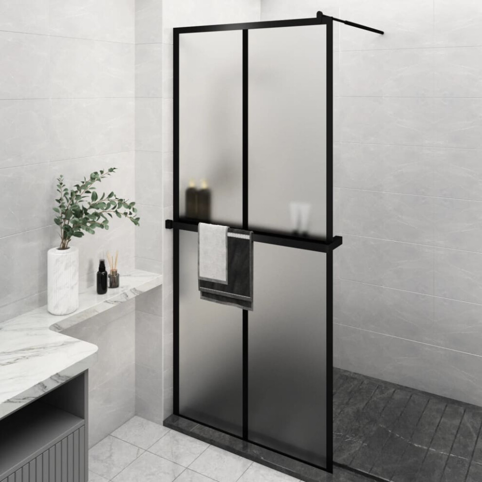 Berkfield Walk-In Shower Wall With Shelf Black 90X195 Cm Esg Glass&Aluminium 1048989922912