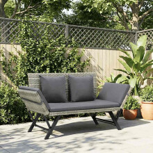 Berkfield Garden Bench with Cushions Grey 176 cm Poly Rattan