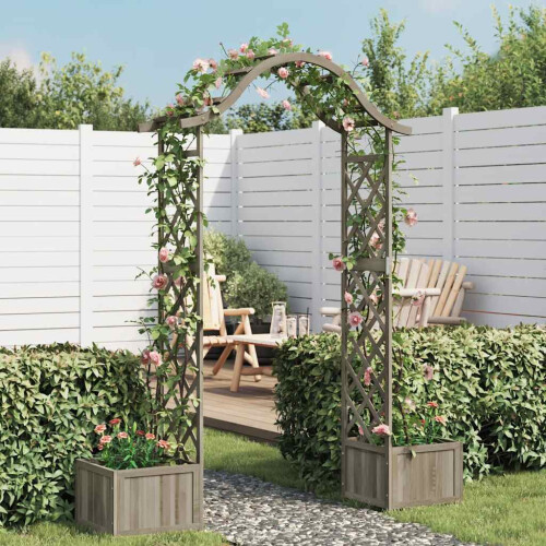 Berkfield Garden Pergola with Planter Grey Solid Firwood