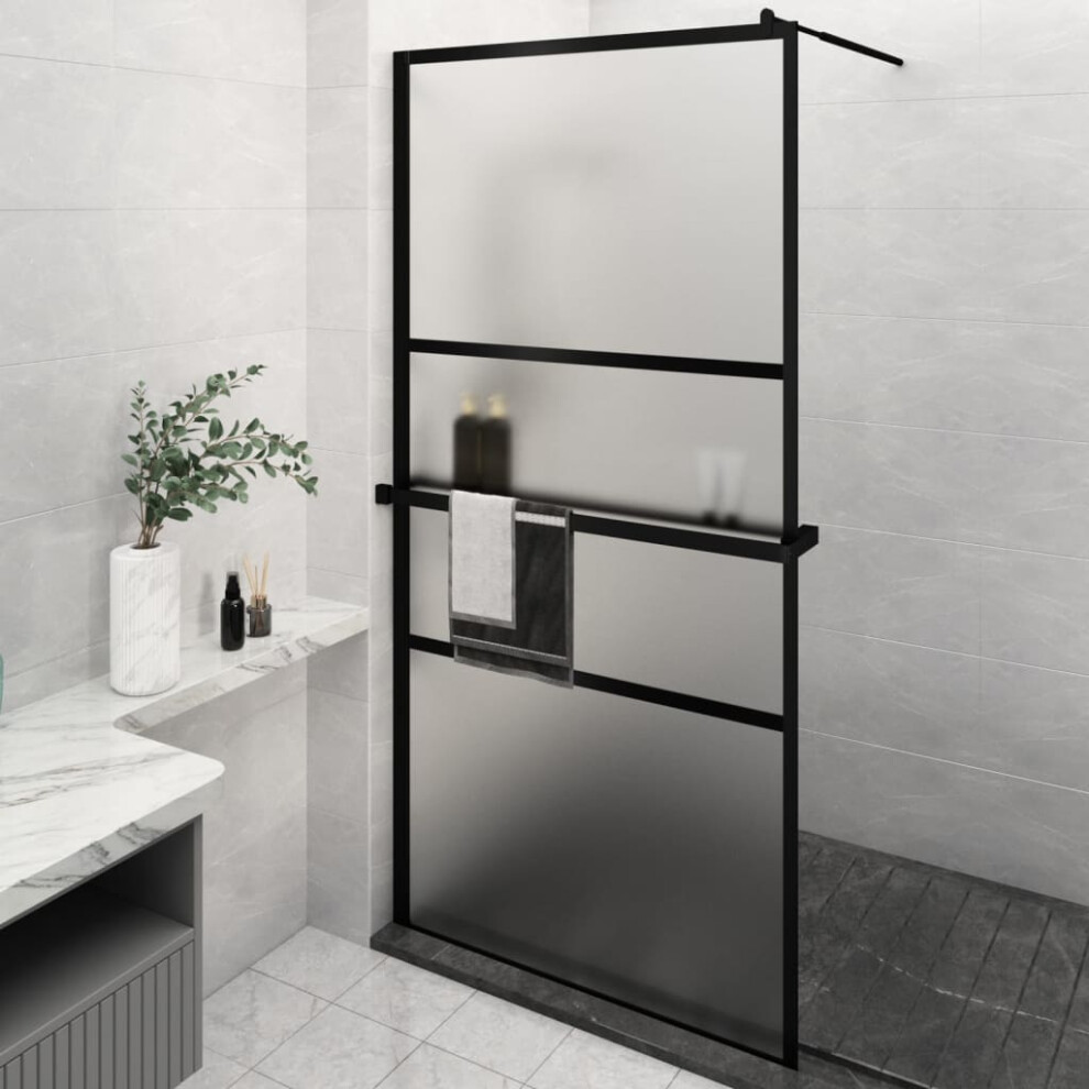 Berkfield Walk-In Shower Wall With Shelf Black 115X195 Cm Esg Glass&Aluminium 4553605406228