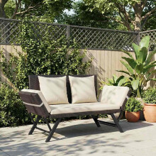 Berkfield Garden Bench with Cushions Brown 176 cm Poly Rattan