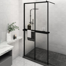 Berkfield Walk-in Shower Wall with Shelf Black 118x190 cm ESG Glass&Aluminium