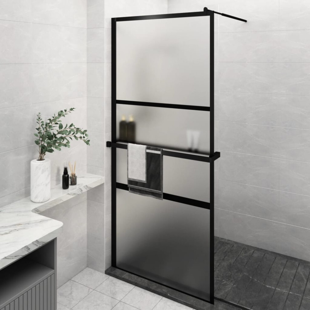 Berkfield Walk-In Shower Wall With Shelf Black 100X195 Cm Esg Glass&Aluminium 4035885704657