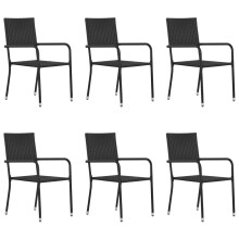 Berkfield Garden Dining Chairs 6 pcs Stackable Black Poly Rattan