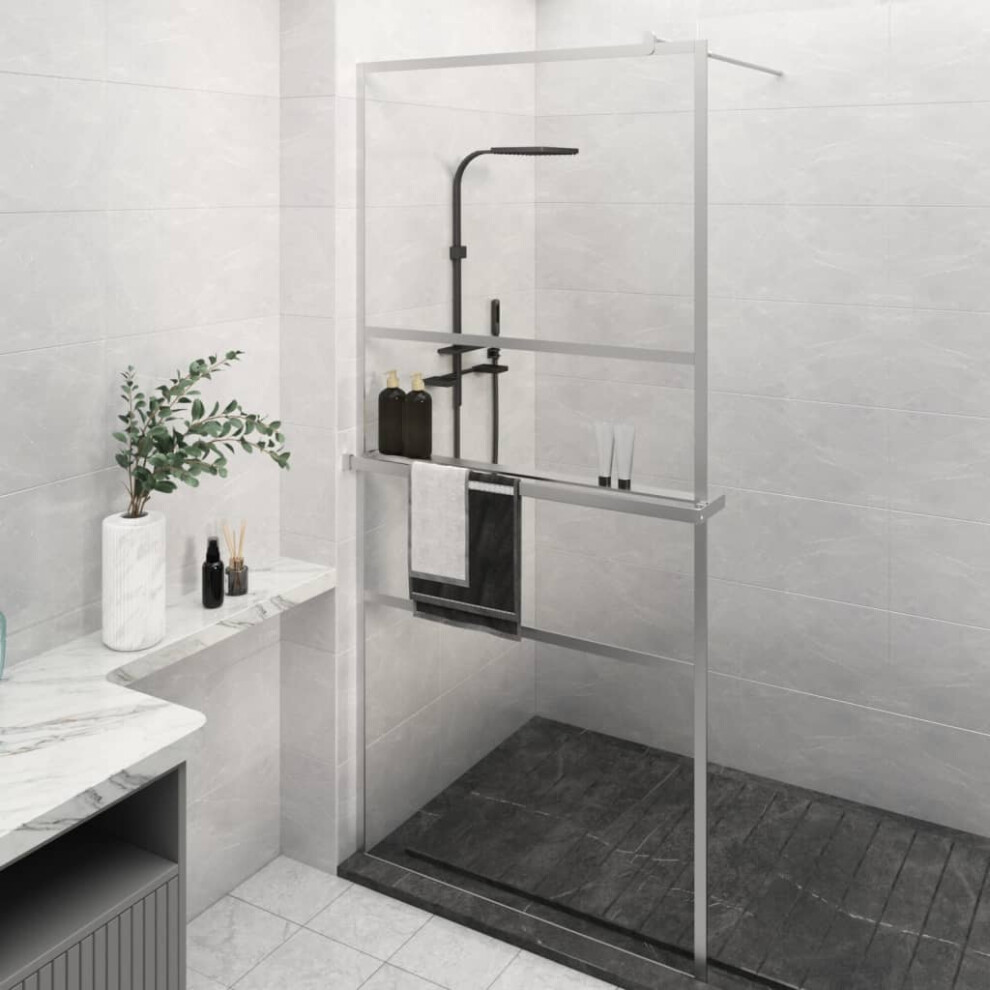Berkfield Walk-In Shower Wall With Shelf 80X195 Cm Esg Glass&Aluminium 143097809993