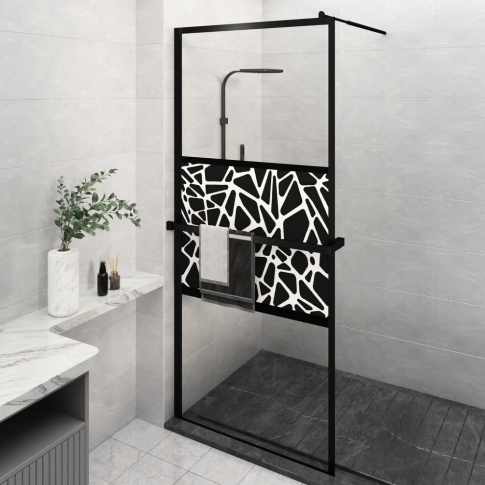 Berkfield Walk-In Shower Wall With Shelf Black 100X195 Cm Esg Glass&Aluminium 4618987038808