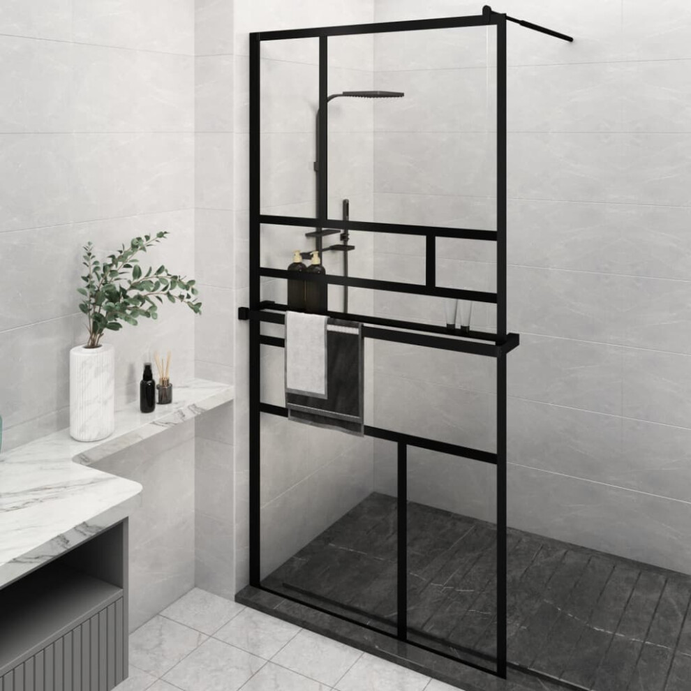 Berkfield Walk-In Shower Wall With Shelf Black 115X195 Cm Esg Glass&Aluminium 5490342276457