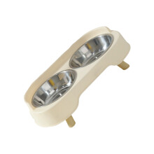 Double Cats Feeding Bowl Stainless Steel Sofa Shap -White