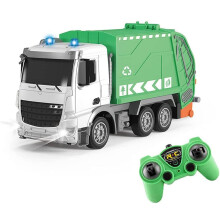 1:24 Scale RC Garbage Truck Toy for Kids, 6 Channel Remote Control Tow Vehicle with LED Lights