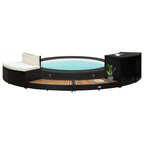 Berkfield Spa Surround Black Poly Rattan and Solid  Acacia Wood
