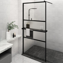 Berkfield Walk-in Shower Wall with Shelf Black 115x195 cm ESG Glass&Aluminium