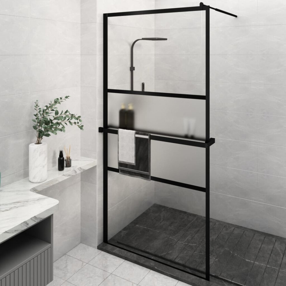 Berkfield Walk-In Shower Wall With Shelf Black 115X195 Cm Esg Glass&Aluminium 063449801508