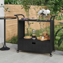 Berkfield Bar Cart with Drawer Black 100x45x97 cm Poly Rattan