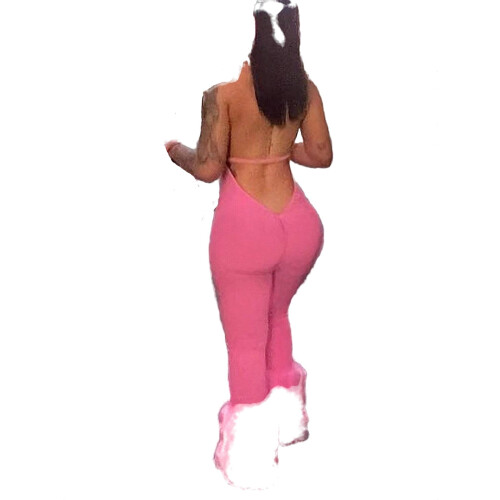 Women's solid pink halter unitard sleeveless 1