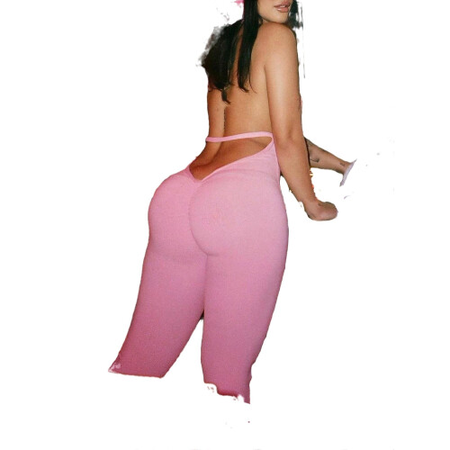 Women's solid pink halter unitard sleeveless 2