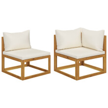 Berkfield 2 Piece Sofa Set with Cream White Cushions Solid Wood Acacia