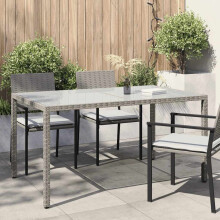 Berkfield Garden Table 150x90x75 cm Tempered Glass and Poly Rattan Grey