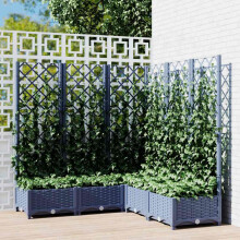 Berkfield Garden Planter with Trellis Blue Grey 120x120x121.5 cm PP