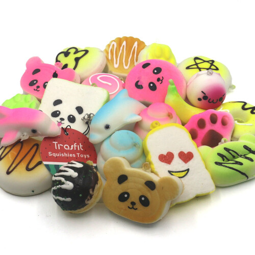 12pcs Random Kawaii Squishy Charms Set Soft Cake Panda Bread Buns Keychain Phone Strap 1