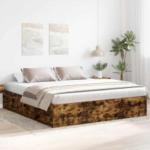 Berkfield Bed Frame without Mattress Smoked Oak 180x200 cm Super King Super King Size
