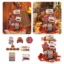 Decoratieset met etagères in herfststijl, houten bordjes in boerderijstijl voor herfst- en Thanksgiving-decoratie thuis en op de keukentafel,
