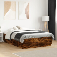 Berkfield Bed Frame with LED without Mattress Smoked Oak 135x190 cm Double