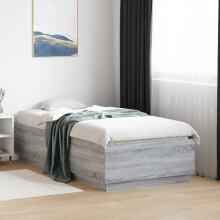 Berkfield Bed Frame with LED without Mattress Grey Sonoma 75x190 cm Small Single