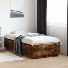 Berkfield Bed Frame with LED without Mattress Smoked Oak 75x190 cm Small Single
