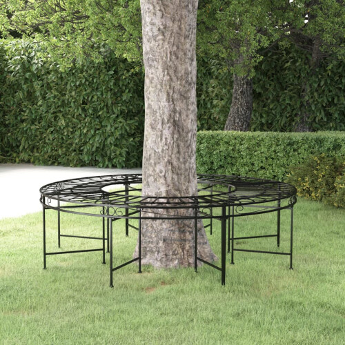 Berkfield Round Tree Bench ò160 cm Black Steel