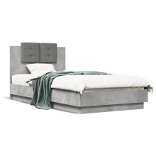 Berkfield Bed Frame with LED without Mattress Concrete Grey 75x190 cm Small Single