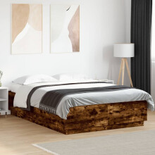 Berkfield Bed Frame with LED without Mattress Smoked Oak 150x200 cm King Size