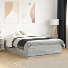 Berkfield Bed Frame with LED without Mattress Grey Sonoma 135x190 cm Double