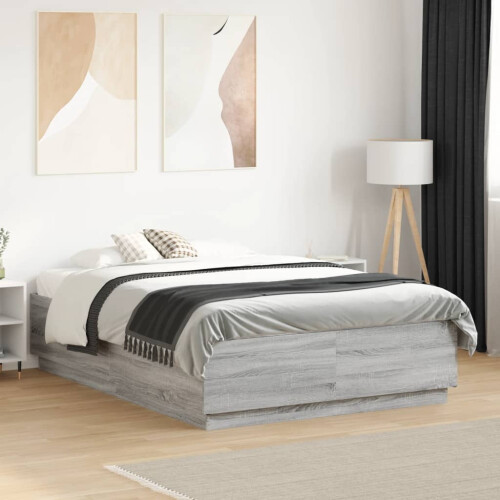 Berkfield Bed Frame with LED without Mattress Grey Sonoma 135x190 cm Double
