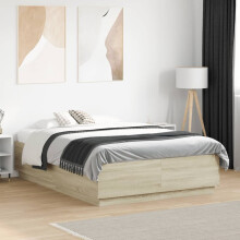 Berkfield Bed Frame with LED without Mattress Sonoma Oak 135x190 cm Double