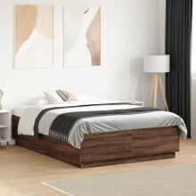 Berkfield Bed Frame with LED without Mattress Brown Oak 120x190 cm Small Double