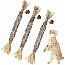 3-teiliges Kauspielzeug aus Holz für Katzen mit Leckerlis zur Zahnreinigung, quietschende Reinigungssnacks