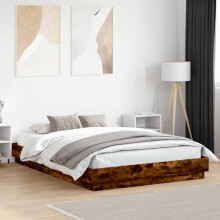 Berkfield Bed Frame with LED without Mattress Smoked Oak 150x200 cm King Size