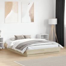 Berkfield Bed Frame with LED without Mattress Sonoma Oak 135x190 cm Double