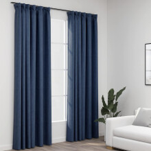 Berkfield Linen-Look Blackout Curtains with Hooks 2 pcs Blue 140x245 cm