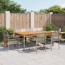 Berkfield 7 Piece Garden Dining Set with Cushions Grey Poly Rattan