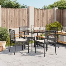 Berkfield 5 Piece Garden Dining Set with Cushions Black Poly Rattan