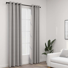Berkfield Linen-Look Blackout Curtains with Grommets 2pcs Grey 140x225cm