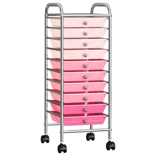 Berkfield 10-Drawer Mobile Storage Trolley Ombre Pink Plastic