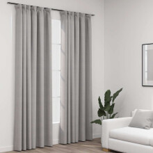 Berkfield Linen-Look Blackout Curtains with Hooks 2 pcs Grey 140x245 cm