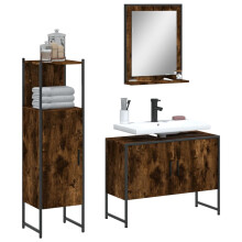 Berkfield 3 Piece Bathroom Cabinet Set Smoked Oak Engineered Wood
