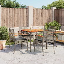 Berkfield 5 Piece Garden Dining Set with Cushions Grey Poly Rattan