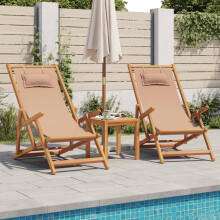 Berkfield Folding Beach Chairs 2 pcs Taupe Fabric and Solid Wood